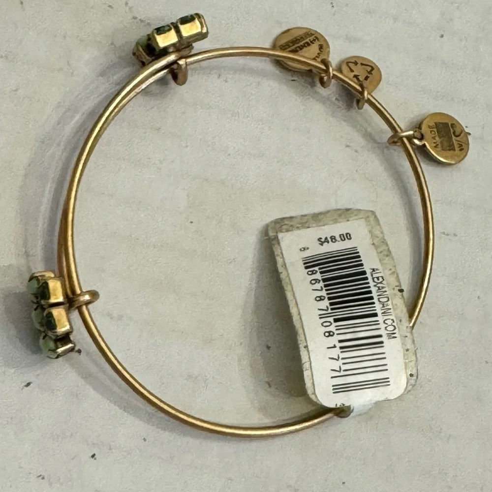 Alex and Ani Green Sour Apple Sparkler Bangle Bracelet Rafaelian Gold RARE NWT